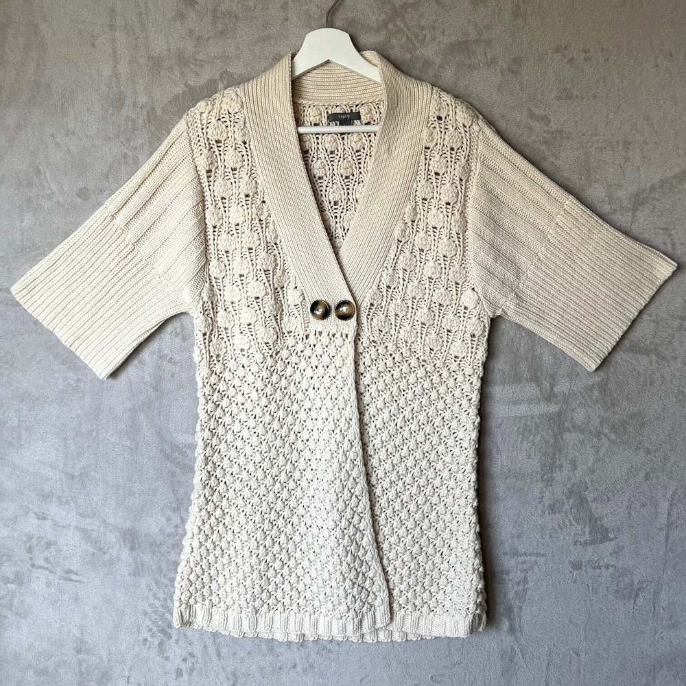 Apt 9 Fisherman Cardigan Sweater Womens Large Cream Coastal Cable Knit Fisherman